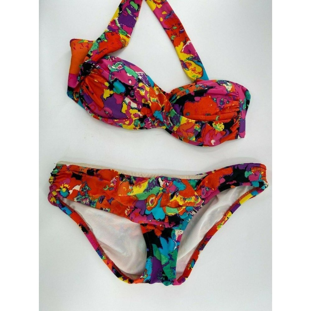 ABS Allen Schwartz 2 Piece Convertible Colorful Bandeau Bikini Wom Size 4/6 NICE